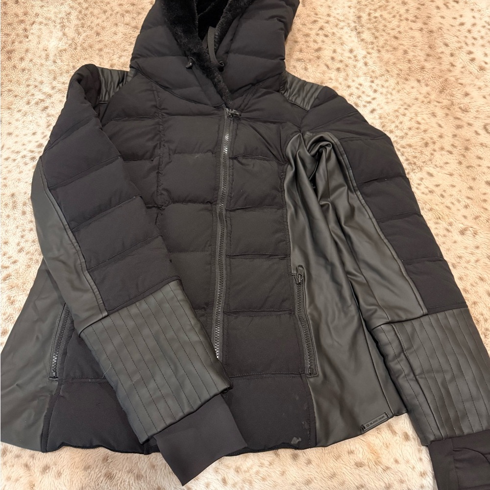 Blanc Noir Black Puffer Jacket with faux Leather Details - Picture 5 of 5